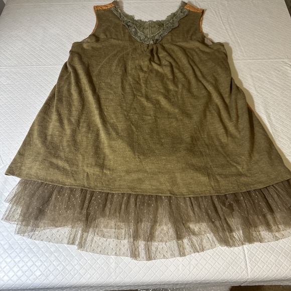 Pretty Angel Sz XL Sleeveless Top Taupe Lace Linen Boho Regency Victorian Lace - Picture 12 of 16